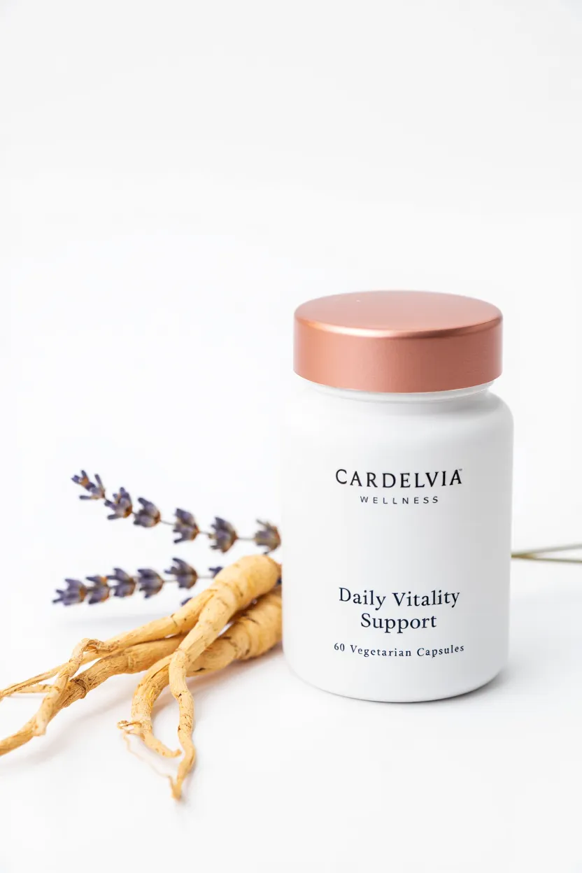 Cardelvia wellness supplement bottle with natural active ingredients for daily vitality support